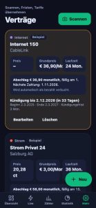 myEnergy Vertraege mit Tarif, Abschlag und Kuendigungsfrist